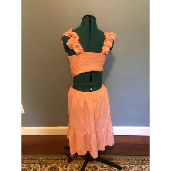 🧺Heartloom Pink Oxford Cutout Ruffle Sleeve Mini Dres, size M - Picture 2 of 5